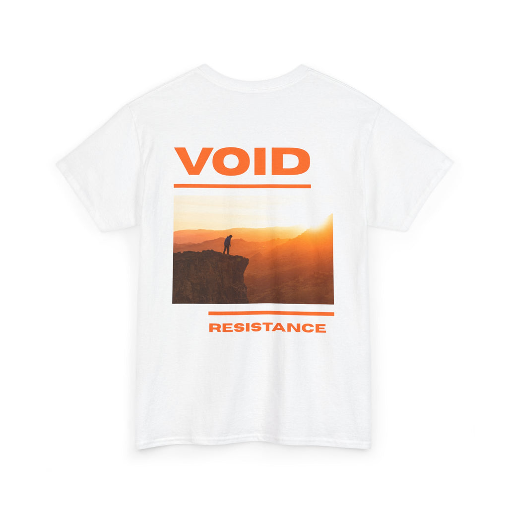 Void Resistance Graphic Tee — Minimal Front Logo & Sunset Back Print
