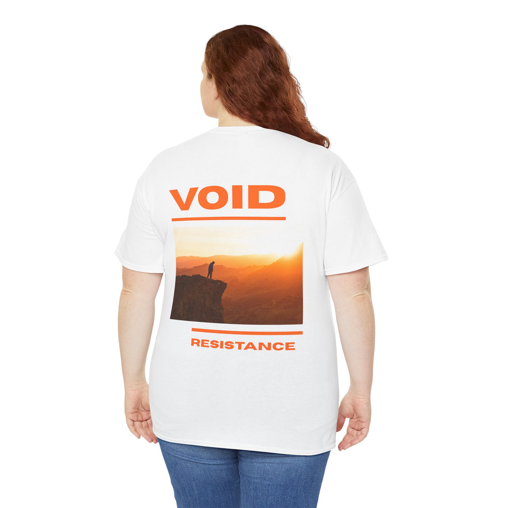 Void Resistance Graphic Tee — Minimal Front Logo & Sunset Back Print